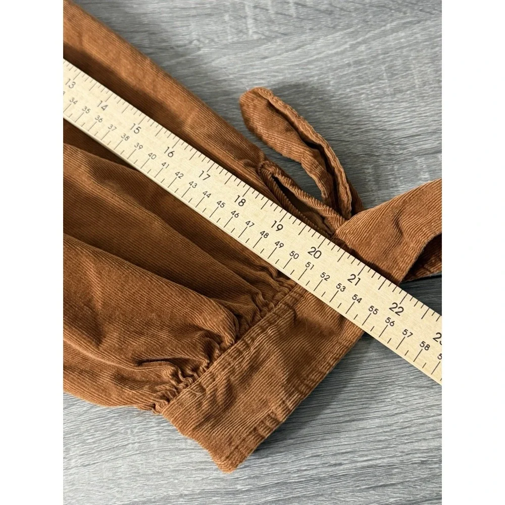 Madewell Corduroy Eyelet Embroidered Tie Sleeve Blouse Brown L Cottagecore